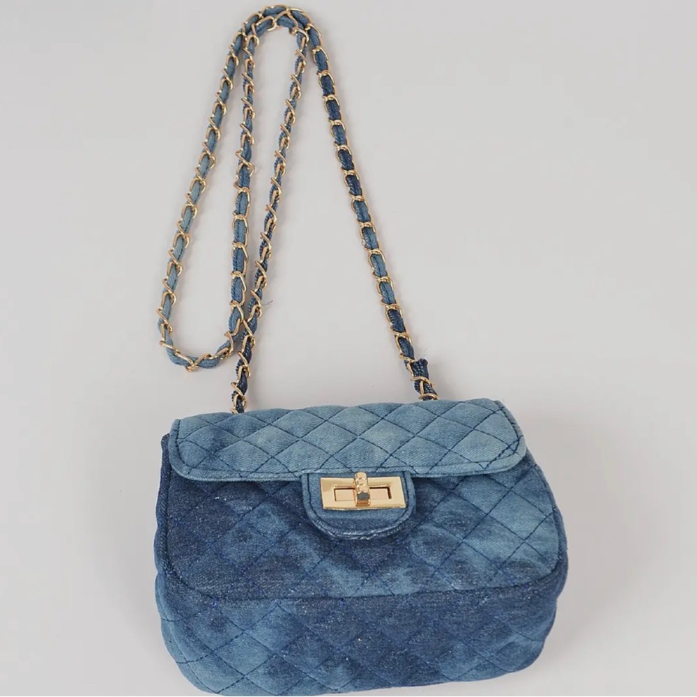 Quilted denim clutch